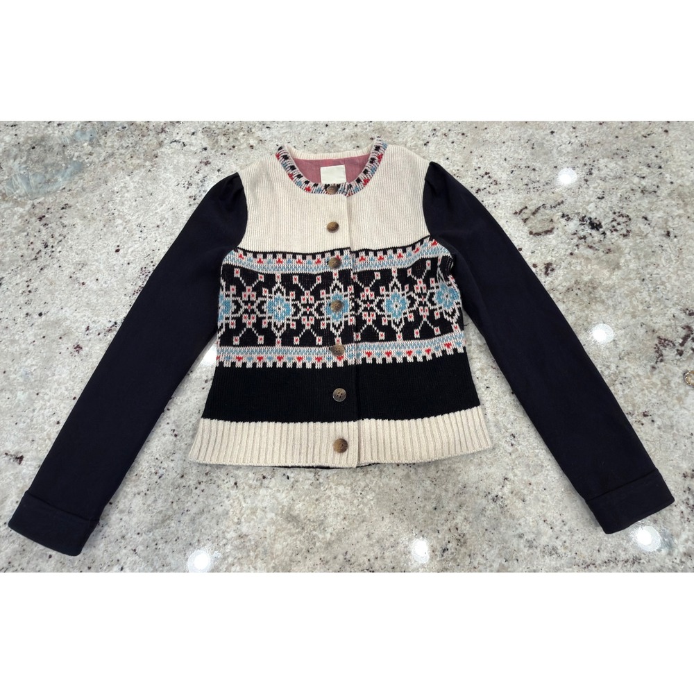 Elevenses Fair Isle Knit & Black Peplum Jacket – Size 6